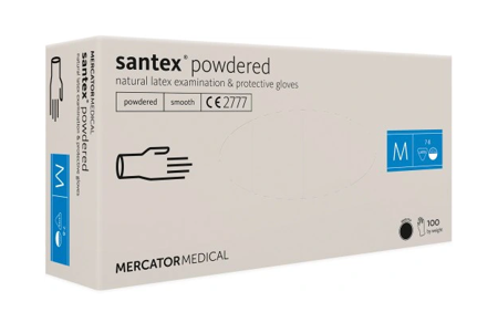  Mercator Santex Powdered Rękawiczki jednorazowe lateksowe pudrowane M 100 szt.Kremowe